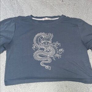 ROMWE Blue Crop Top with Dragon Print